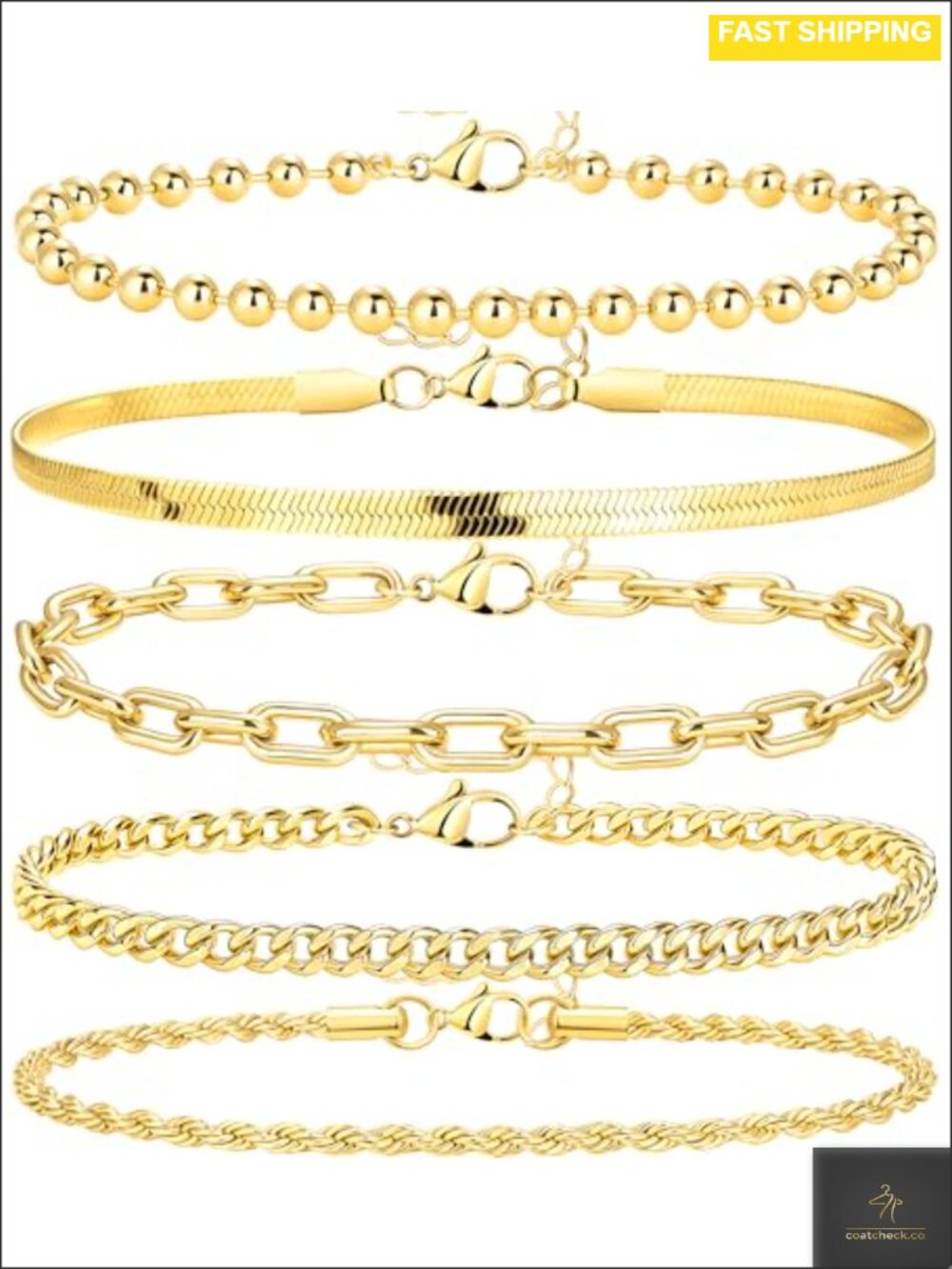 14K Gold Plated Waterproof Anklet Set 10"+2" Plus Size Layered Chains